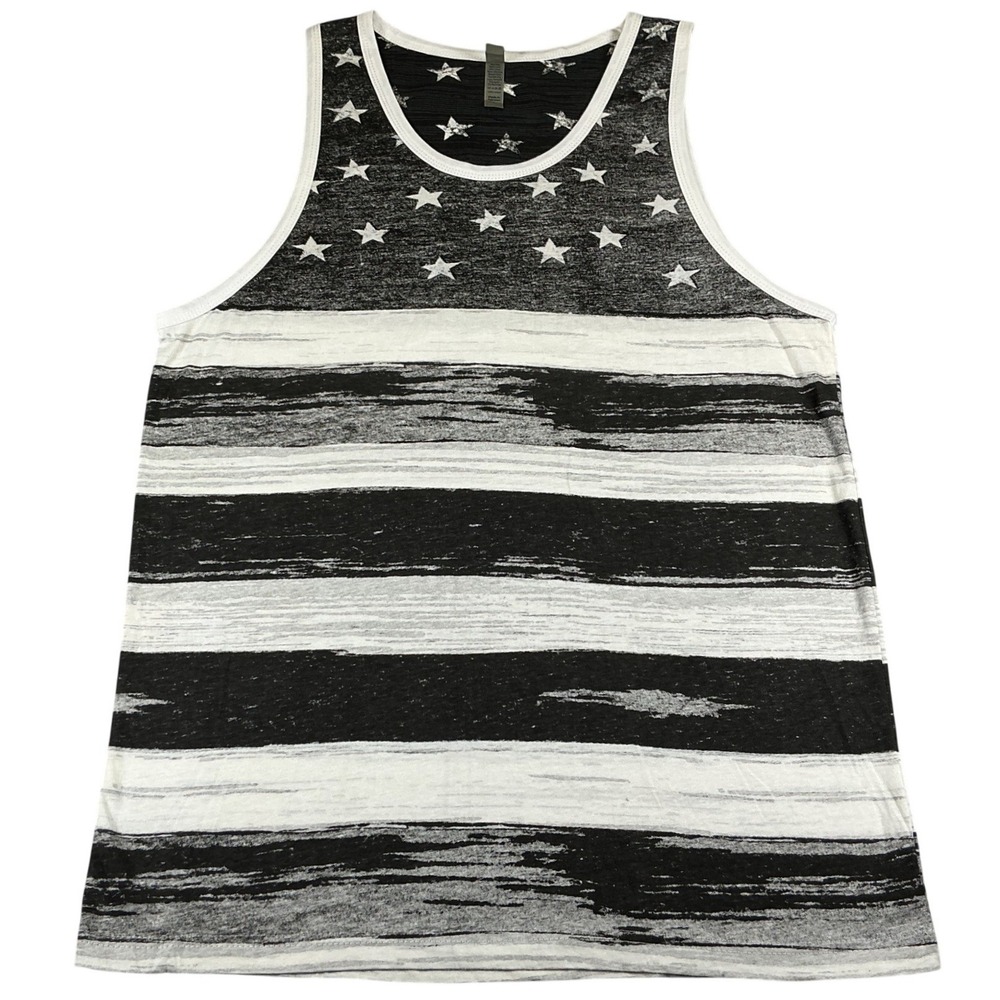 US Apparel Tank Top Black White Flag Graphic Sleeveless Mens LG NEW